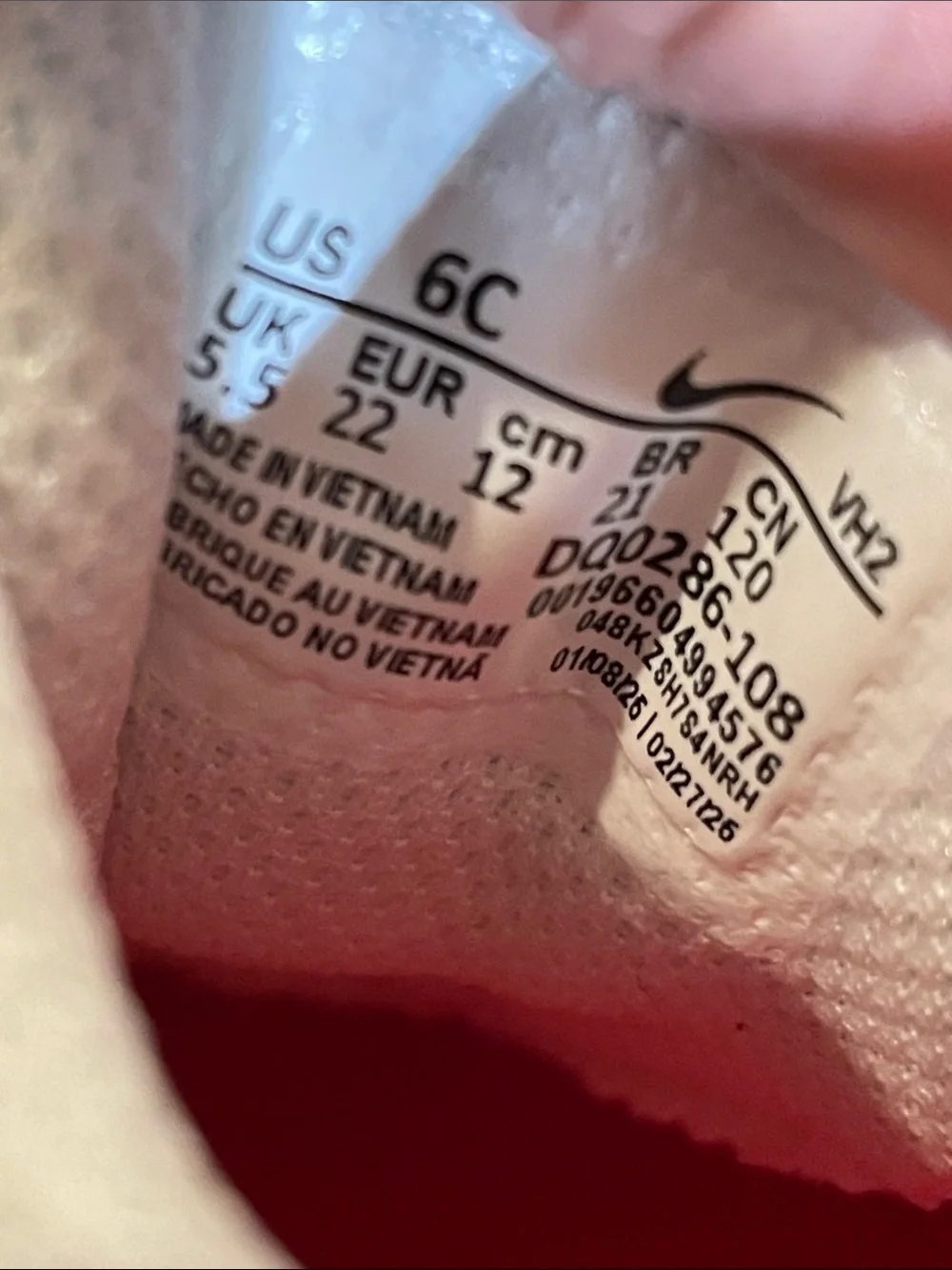 Nike Air Max 6C Sneakers Baby Toddler White Red Hook & Loop Athletic Shoes
